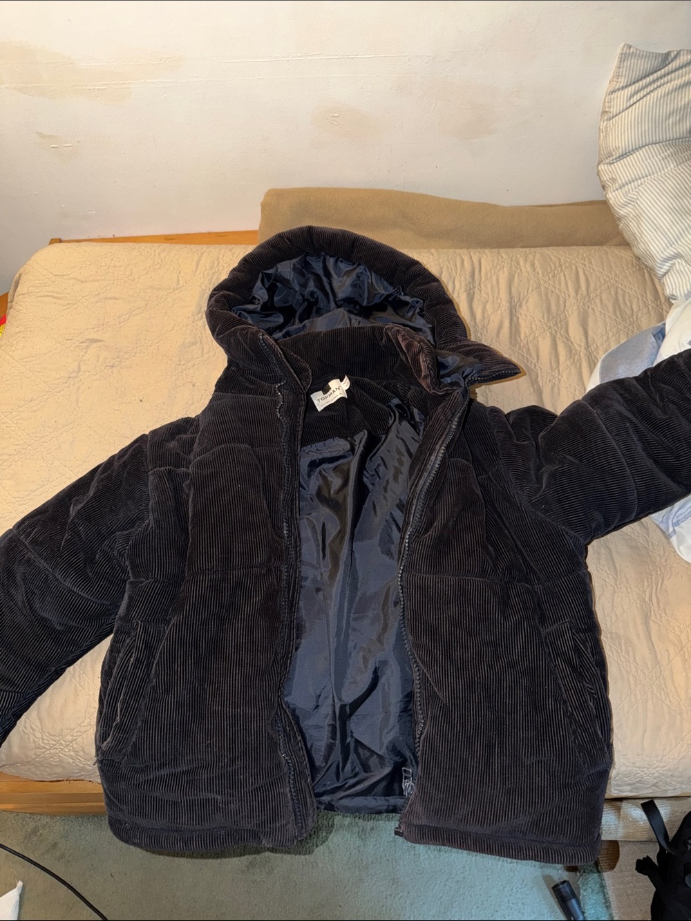 Men's Midnight Blue Corduroy Hooded Puffer Jacket